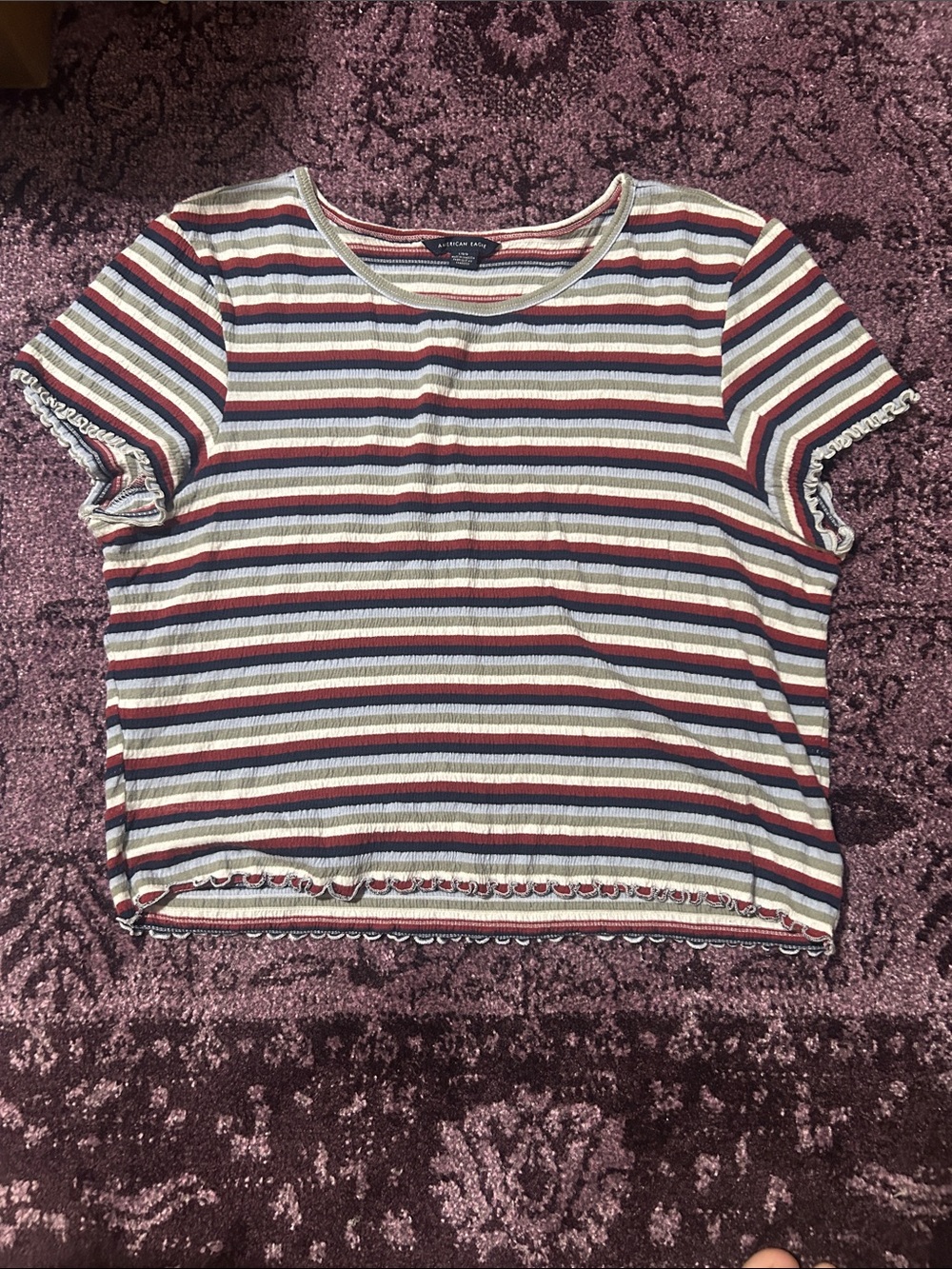 Striped Ribbed Short-Sleeve Crop Top